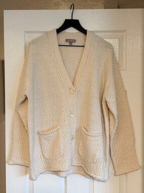 $158 J. Crew Relaxed Cardigan in Textured Yarn in Cream, Women's M, NEW no tags